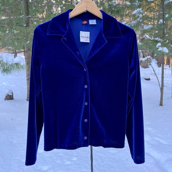 Pale Tops - 90s Pale Blue Velvet Button-Up Blouse Women’s Size M NWT